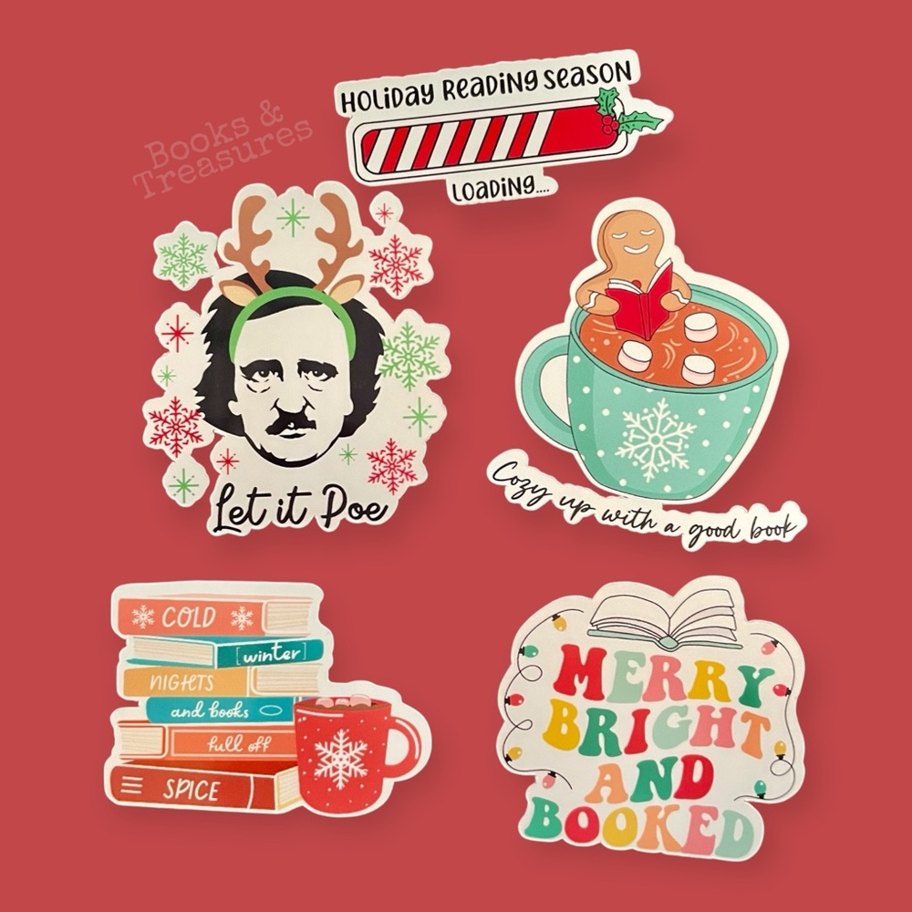 Bookish Christmas Holiday Vinyl Sticker Set